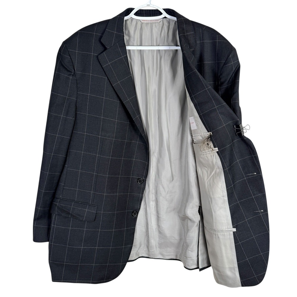Samuelsohn Gable‎ Sport Coat Super 110's Wool Mens 48R Gray Windowpane Plaid